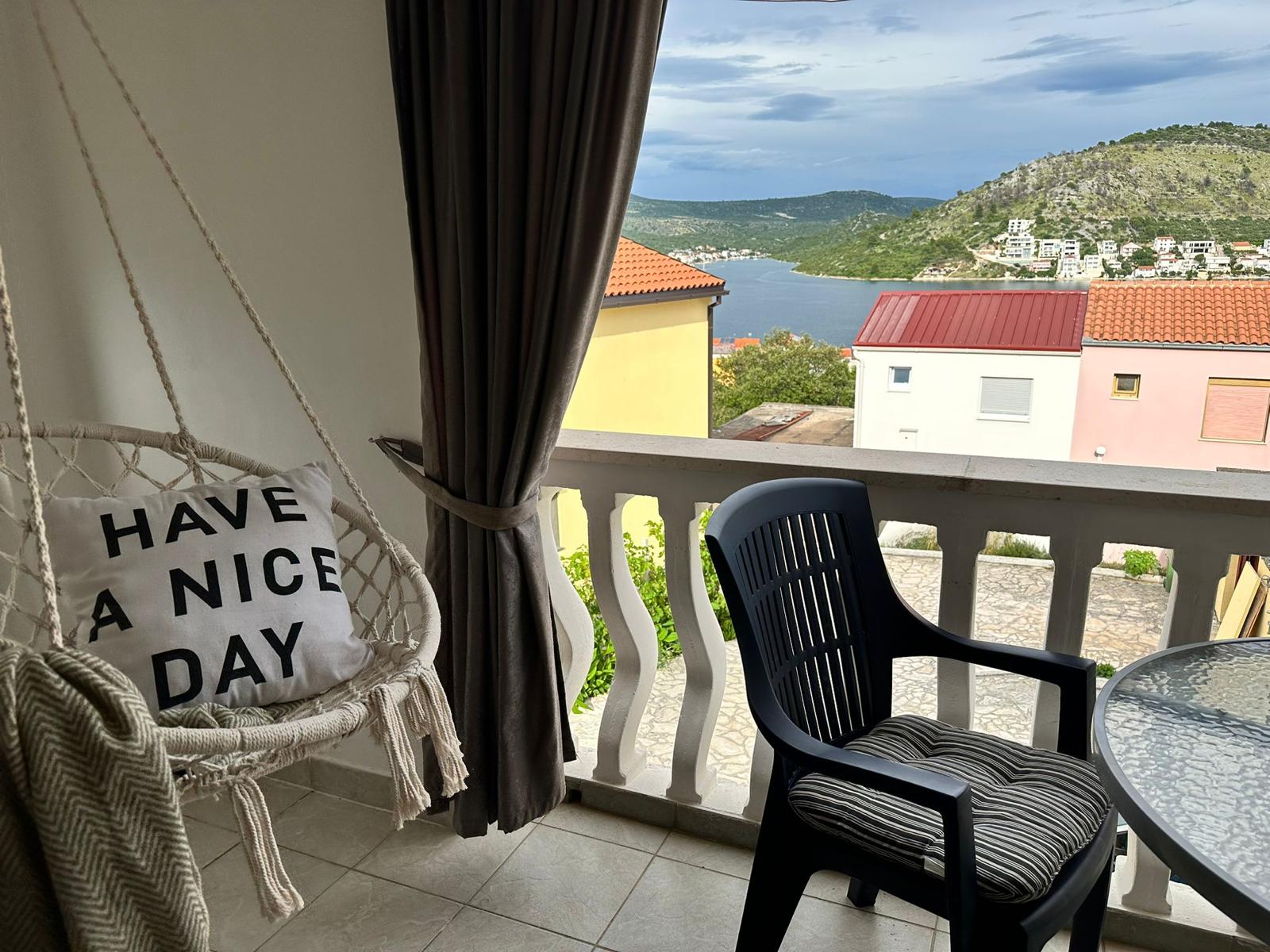 Sea view over the bay of Rogoznica from the penthouse balcony